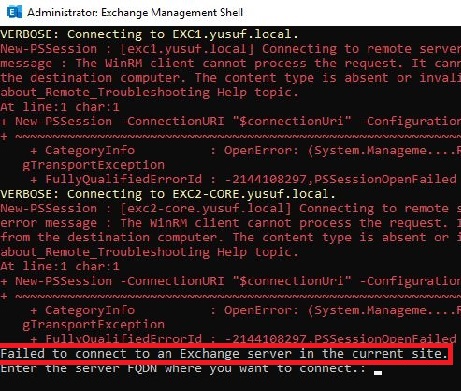 Failed to connect to an Exchange Server in the current site